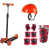 Cool Wheels 3 Tekerlekli Turuncu LED Işıklı Scooter Kasklı 5 - 7 Yaş İçin Full Set