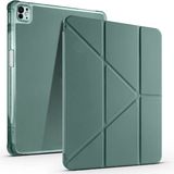 Coolacs Apple iPad Air 13 Inç 2024 (A2898-A2899) Uyumlu Kılıf 3 Farklı Stand Kalemlikli Tri Folding Tablet Kılıfı - Koyu Yeşil