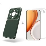 Coolacs Honor Magic 8 Lite ile Uyumlu Karbon Tasarım Silikon Telefon Kılıfı ve Temperli Cam Ekran Koruyucu - Koyu Yeşil