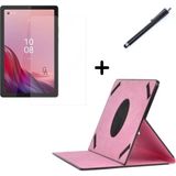 Coolacs Lenovo Tab M9 9 Inç Uyumlu Dönebilen Lastikli Tablet Kılıfı Nano Ekran Koruyucu ve Kalem Seti - Pembe