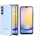 Coolacs Samsung Galaxy A25 Uyumlu Köşe Dolgulu Anti Shock Telefon Kılıfı ve Kırılmaz Cam Ekran Koruyucu - Galaxy A25 5G - Şeffaf