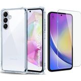Coolacs Samsung Galaxy A35 Uyumlu Köşe Dolgulu Anti Shock Telefon Kılıfı ve Kırılmaz Cam Ekran Koruyucu - Galaxy A35 5G - Şeffaf