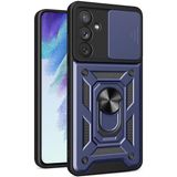Coolacs Samsung Galaxy A54 ile Uyumlu Kılıf Magnetik Standlı Kamera Korumalı Sürgülü Kapak - Mavi