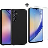 Coolacs Samsung Galaxy A55 5g Uyumlu Kılıf Esnek Silikon Telefon Kılıfı ve Temperli Cam Ekran Koruyucu - Siyah