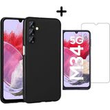Coolacs Samsung Galaxy M34 5g Uyumlu Kılıf Esnek Silikon Telefon Kılıfı ve Temperli Cam Ekran Koruyucu - Siyah