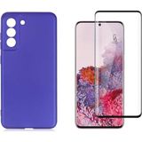 Coolacs Samsung Galaxy S21 Fe ile Uyumlu Telefon Kılıfı ve 5d Tam Kaplayan Cam Ekran Koruyucu - Saks Mavi