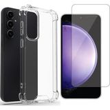 Coolacs Samsung Galaxy S23 Fe Uyumlu Köşe Dolgulu Anti Shock Telefon Kılıfı ve Kırılmaz Cam Ekran Koruyucu - Şeffaf
