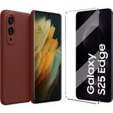 Coolacs Samsung Galaxy S25 Edge ile Uyumlu Kılıf Esnek Premium Telefon Kılıfı ve Temperli Cam Ekran Koruyucu - Bordo