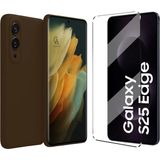 Coolacs Samsung Galaxy S25 Edge ile Uyumlu Kılıf Esnek Premium Telefon Kılıfı ve Temperli Cam Ekran Koruyucu - Kahverengi