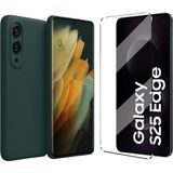 Coolacs Samsung Galaxy S25 Edge ile Uyumlu Kılıf Esnek Premium Telefon Kılıfı ve Temperli Cam Ekran Koruyucu - Koyu Yeşil