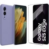 Coolacs Samsung Galaxy S25 Edge ile Uyumlu Kılıf Esnek Premium Telefon Kılıfı ve Temperli Cam Ekran Koruyucu - Lila