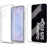 Coolacs Samsung Galaxy S25 Edge ile Uyumlu Kılıf Esnek Premium Telefon Kılıfı ve Temperli Cam Ekran Koruyucu - Şeffaf