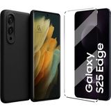 Coolacs Samsung Galaxy S25 Edge ile Uyumlu Kılıf Esnek Premium Telefon Kılıfı ve Temperli Cam Ekran Koruyucu - Siyah