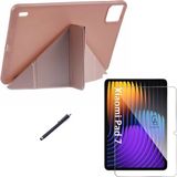 Coolacs Xiaomi Pad 7 Pro 11.2 Inç Uyumlu Tri Fold Kalemlikli Tablet Kılıfı Ekran Koruyucu Kalem Seti - Rose Gold