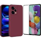 Coolacs Xiaomi Redmi Note 12 Pro ile Uyumlu Soft Yumuşak Telefon Kılıfı ve 5d Tam Kaplayan Cam Ekran Koruyucu - Mürdüm - Redmi Note 12 Pro 5G