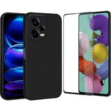 Coolacs Xiaomi Redmi Note 12 Pro ile Uyumlu Soft Yumuşak Telefon Kılıfı ve 5d Tam Kaplayan Cam Ekran Koruyucu - Siyah - Redmi Note 12 Pro 5G
