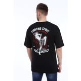 COOLANDBASIC Thai Boks Fighter Muay Thai Erkek Oversize Siyah Önü Ve Arkası Baskılı Spor Tişört
