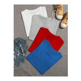 coolart 4'lü Düz Basic Tişört - Beyaz Gri Kırmızı Sax Mavi Oversize Baskısız Yazlık T-Shirt Bisiklet Yaka