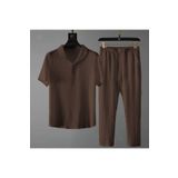 coolart Bürümcük Krinkıl T-shirt Pantolon Takım - Kahverengi Regular Bebe Yaka