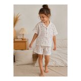 CoolCix kız çoçuk yazlık pijama takımı muslin %100 pamuk kumaş şort ve gömlek 2li