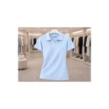 COOLGİRLS Kadın Polo Yaka Fitilli Triko Bluz Kısa Kollu Yazlık Günlük Şık