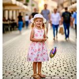 Cooll Bebek Kız Çocuk Pembe Çicekli Pamuklu Şapkali Elbise - 4 - 5 Yaş
