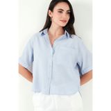 CoolLook Kısa Kollu Düğme Kapamalı Göğüs Cepli Rahat Kesim Günlük Gömlek Yakalı Önü Kısa Arkası Uzun Gömlek