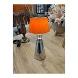 COOLOVS LED Masa Lambası Krom Ayak Turuncu Şapka Dokunmatik 3 Renk Modlu Şarjlı Abajur Gece Lambası 28x13cm