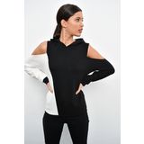 Cool&Sexy B23 Siyah Renk Bloklu Omuzları Açık Kadın Sweatshirt