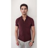 Coonless Erkek Likralı Bordo Kısa Kol Gömlek - 2XL