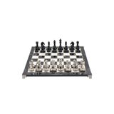 Cooper Chess 30cm Mermer Desenli Siyah Gümüş Metal Klasik Tasarım Satranç Takımı Dekoratif Hediyelik Satranç Seti