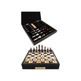 Cooper Chess 36 cm Ahşap Ceviz Desenli Kutulu Satranç ve Dama Takımı 32 Parça Metal Etiketli