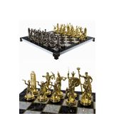 Cooper Chess Büyük Metal Satranç Takımı - 37Cm Mermer Desenli Satranç Tahtası - Yunan Mitolojik Poseidon Figürlü