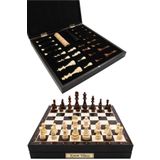 Cooper Chess Kutulu Ahşap Satranç ve Dama Takımı | Kişiye Özel Metal Etiketli | 36cm Ahşap Desenli Satranç Ceviz