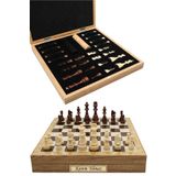 Cooper Chess Kutulu Ahşap Satranç ve Dama Takımı | Kişiye Özel Metal Etiketli | 36cm Ahşap Desenli Satranç Meşe