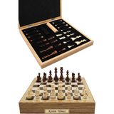 Cooper Chess Kutulu Ahşap Satranç ve Dama Takımı | Kişiye Özel Metal Etiketli | 36CM Ahşap Meşe Desenli Kutulu Satranç Takımı - Meşe Kutu
