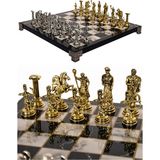 Cooper Chess Metal Satranç Takımı | 25CM Mermer Desenli Satranç Tahtası | Mitolojik Tanrı Figürlü Roma Okçu - Altın - Gümüş