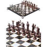 Cooper Chess Metal Satranç Takımı | 25CM Mermer Desenli Satranç Tahtası | Mitolojik Tanrı Figürlü Roma Okçu - Bronz - Gümüş