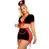Cooqpoo Siyah S/M-L/XL Beden Kırmızı İpli Hemşire Fantezi Kostüm SİYAH S/M