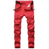 COOSVEN Erkek Yırtık Kot, Dar Kesim Düz Bacak, Delikli Kot Pantolon, Red01 - Esnek, 46
