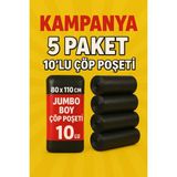 Çöp Torbası- 5'li Paket- 10'lu Jumbo Boy- 80X110 cm - J400- 90LT. Siyah Kalın Çöp Poşeti