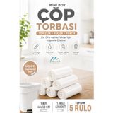 Çöp Torbası Mini Boy 40'lı X 5 Rulo Beyaz Çöp Poşeti 40x50 Cm | Rulo form