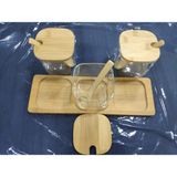 Coperta Bambu Kapaklı Kaşıklı 3lü Cam Baharatlık