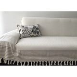 Coperta Kolları Örten Pamuklu Koltuk Örtüsü Krem zemin-Vizon çizgili - 170 x 300 cm