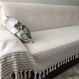 Coperta Pamuklu Koltuk Örtüsü Krem zemin-Gri çizgili Kolları Örten 180 x 300 cm Kayma Yapmaz