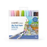 COPIC Ciao Set "My First Copic", başlangıç seti, 10 ikiz işaretleme kalemi, 2 çok amaçlı kalem, siyah ve sepya 0,3 mm, 3 boyama sayfası ve 8 yaprak birinci sınıf kağıt DIN A6, kılavuz dahil
