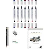 Copic Marker Kalem Çizim Seti 1 + 8'li Maker Set + A5 Defter + Derceli Kalem - Renkli - Standart