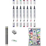 Copic Marker Kalem Çizim Seti 2 + 8'li Maker Set + A5 Defter + Derceli Kalem - Renkli - Standart