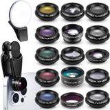 Copkim 16 adet telefon kamera Lens kiti 16 in 1 özçekim ışığı ile evrensel klip cep telefonu 198 derece balıkgözü geniş açı makro kaleydoskop CPL Lens ekleri çoğu telefonları ile uyumlu