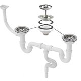 Çöpmak Çiftli Lavabo Sifonu, Dik Taşmalı Derin Tip, 11 cm Kafa Çapı, Koku Önleyici, Kolay Temizlenebilir, Beyaz